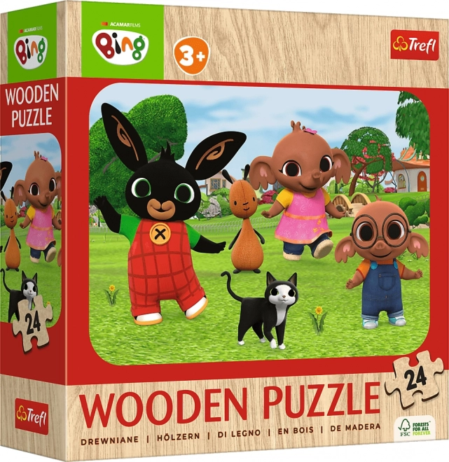 TREFL Drewniane puzzle Bing: Poznaj Binga 24 elementy