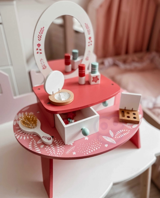 Różowa drewniana toaletka z lustrem Tooky Toy