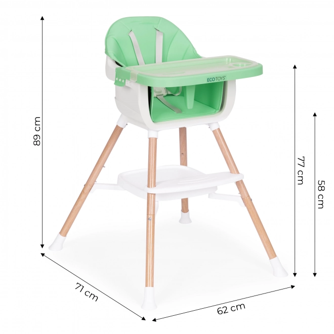 Krzesełko do karmienia dziecięce 2w1 zielone ECOTOYS
