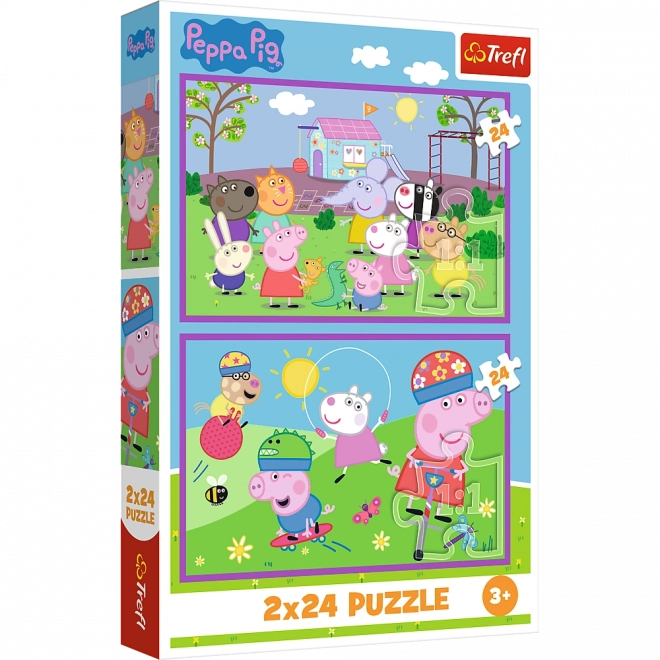 Puzzle 2x24 Peppa na placu zabaw - Peppa Pig