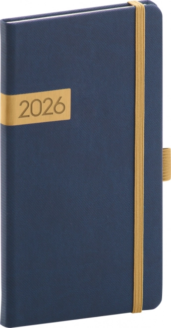Kieszonkowy kalendarz Twill 2026 niebiesko‑złoty