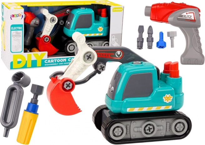 Dziecięca gąsienicowa koparka do rozkręcania DIY – Turkusowa