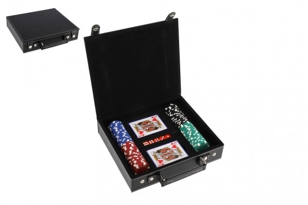 Zestaw pokerowy 100 szt. + karty + kostki w walizce w pudełku 28x25x8cm