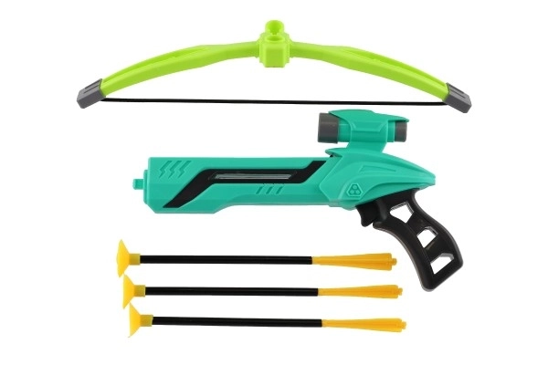 Pistolet/kusza z łukiem na przyssawki plastik 25cm + strzały 3szt w pudełku 36x21x5cm