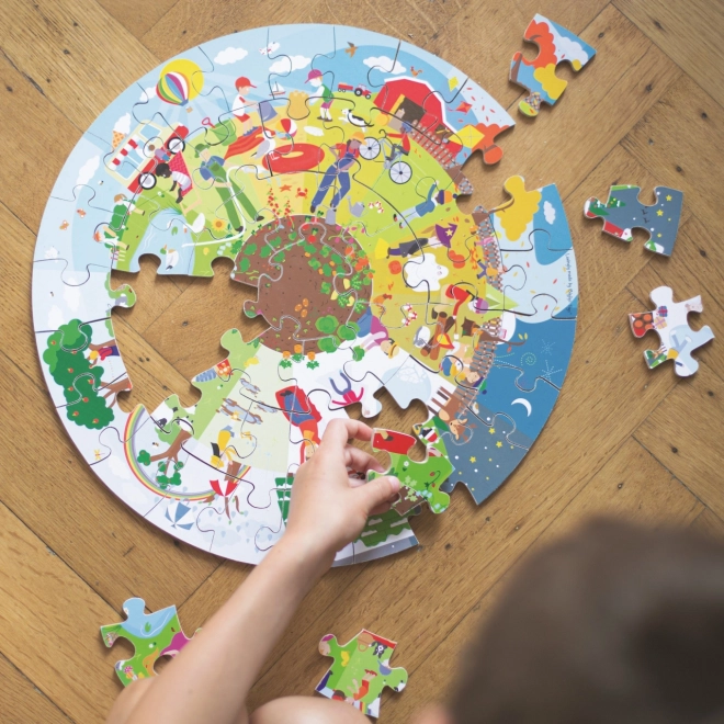 Bigjigs Toys Okrągłe podłogowe puzzle Cztery pory roku 50 elementów