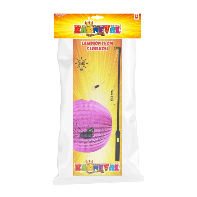 Lampion Halloween pająk 25 cm z świecącą różdżką 50 cm