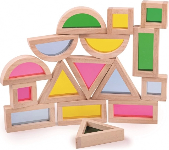 Bigjigs Toys kolorowe sensoryczne kształty z naturalnego drewna