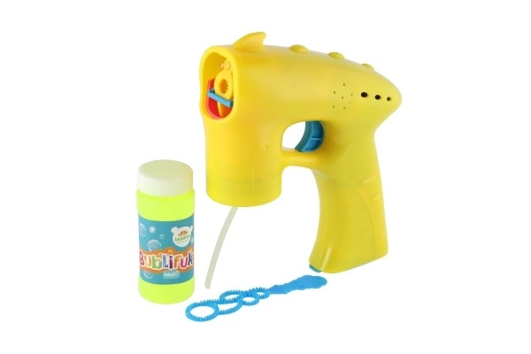 Pistolet do baniek mydlanych żółty plastik 13cm + 1 wkład na baterie na karcie