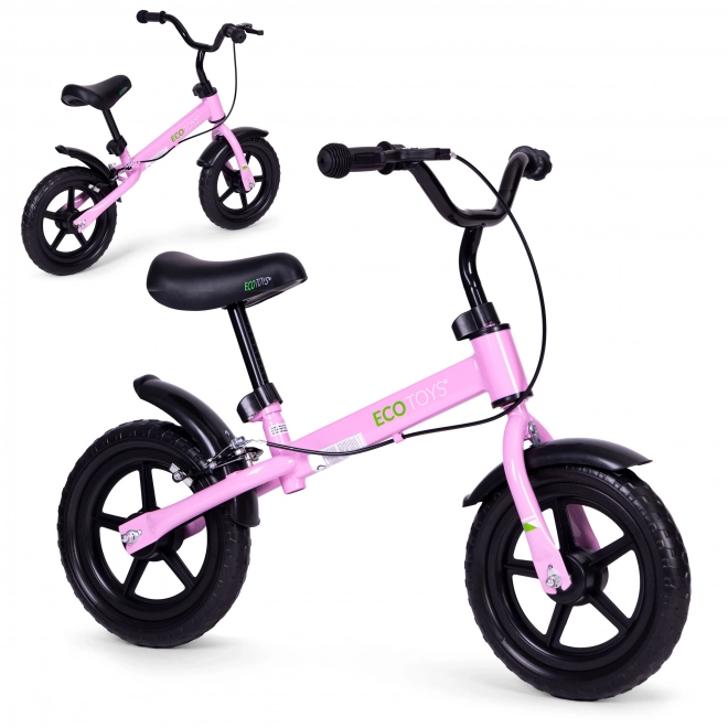 Ecotoys Dziecięcy rowerek biegowy z hamulcem i kołami EVA różowy