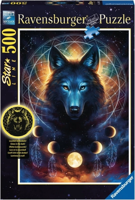 Puzzle Ravensburger świecące w ciemności – wilk i księżyce, 500 elementów