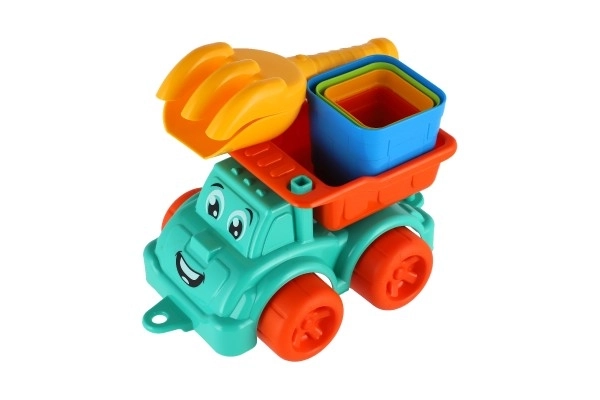Zestaw do piasku 6 sztuk plastikowy samochód na wolnym biegu z dodatkami 2 kolory w siatce 16x13x21cm 12m+