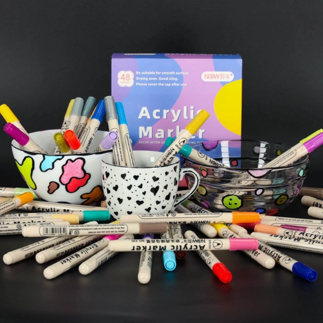 Wodoodporne markery akrylowe do tkanin i kamieni, zestaw 48 szt.