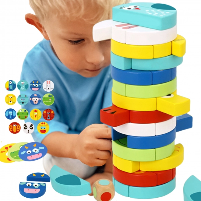 Drewniana gra zręcznościowa ze zwierzątkami TOOKY TOY z kostką i kartami