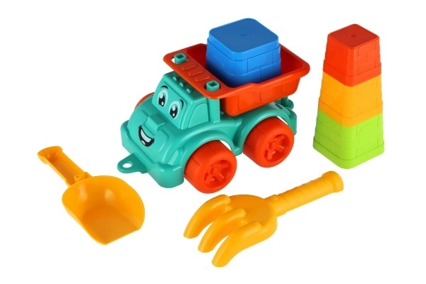 Zestaw do piasku 6 sztuk plastikowy samochód na wolnym biegu z dodatkami 2 kolory w siatce 16x13x21cm 12m+