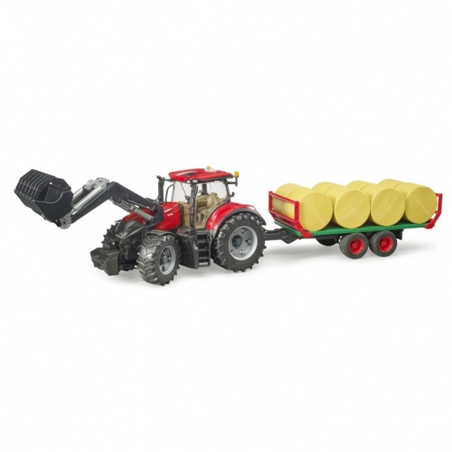 Bruder Traktor Case IH Optum 300 CVX z przednim ładowaczem i przyczepą na bele