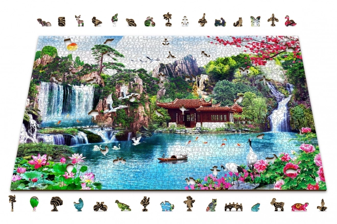 Drewniane puzzle Wodospady w japońskim ogrodzie