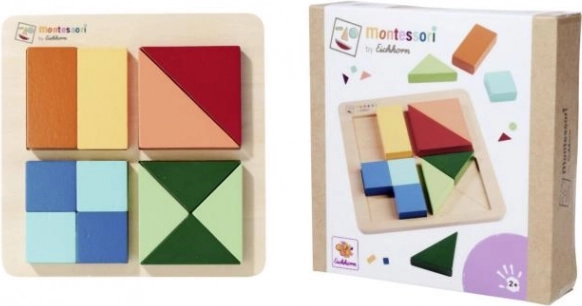 Montessori kwadratowa drewniana układanka – geometryczna łamigłówka z 4 kwadratami