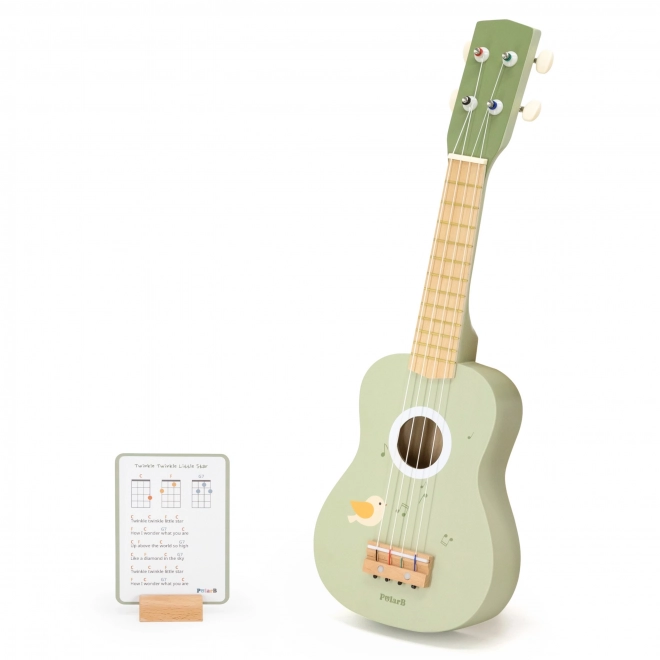 Drewniane ukulele dla dzieci zielone z nutami