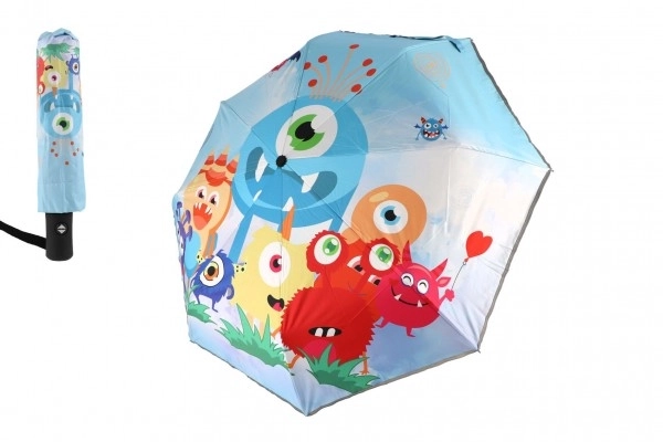 Parasol Potwory składany automatyczny materiał/metal 28cm niebieski w pokrowcu