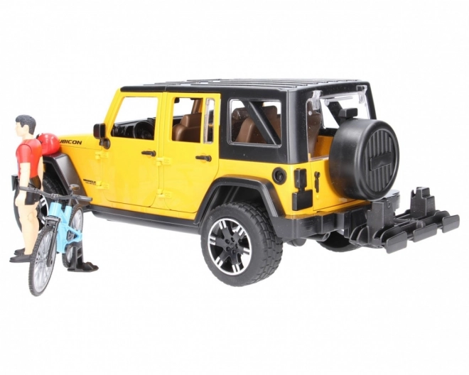 Bruder Jeep Wrangler Rubicon z rowerzystą i rowerem