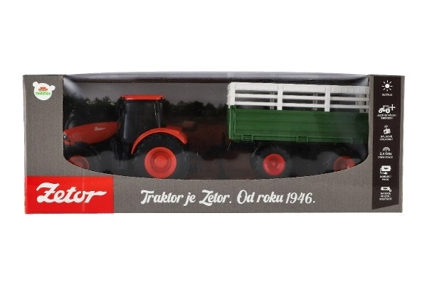 Dziecięcy traktor ZETOR na zdalne sterowanie z przyczepą, światłami i dźwiękami, 42 cm