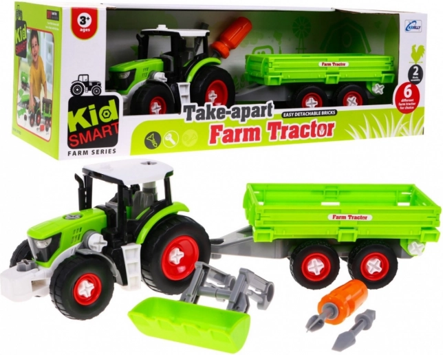 Rozkładany traktor z przyczepą dla dzieci 3+ z wiertarką i śrubokrętem