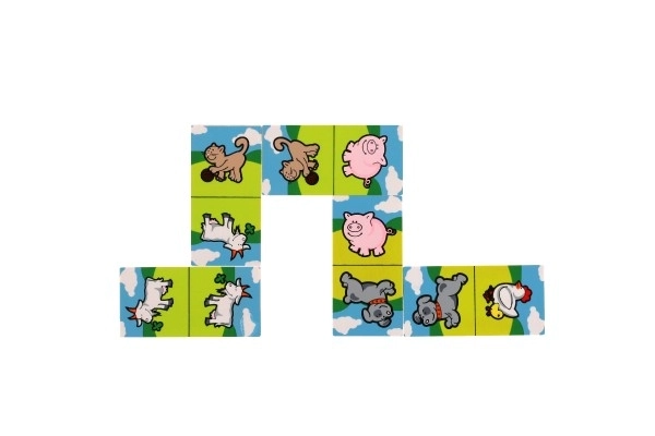 Domino Moje pierwsze zwierzątka drewno gra towarzyska 28szt w pudełku 17x9x3,5cm MPZ