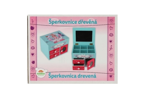 Szkatułka na biżuterię Princess 3 szuflady, uchylna góra z lusterkiem drewno 16x12,5x12cm w pudełku