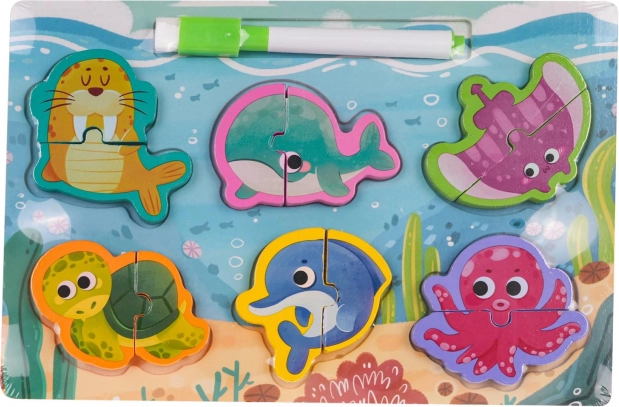 Drewniana tablica dwustronna ze zwierzęcymi puzzlami – Ocean
