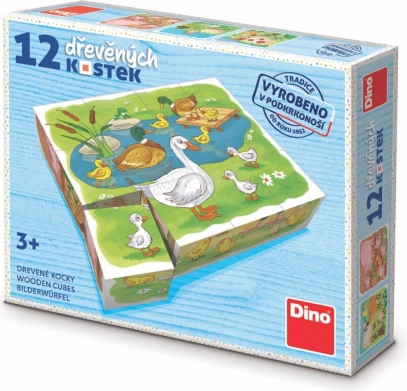 dino drewniane obrazkowe klocki na farmie – 12 klocków