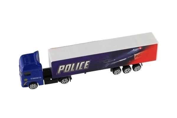Auto ciężarowe z naczepą metal/plastik 20cm na wolny bieg mix rodzajów w plastik. pudełku 20x5x3cm