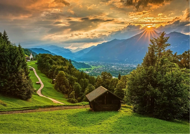 Puzzle Zachód słońca nad górską wioską Wamberg 1500 elementów SCHMIDT
