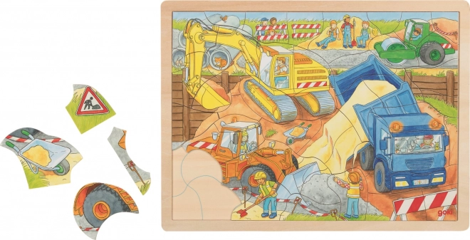 Goki drewniane puzzle Na budowie 56 elementów