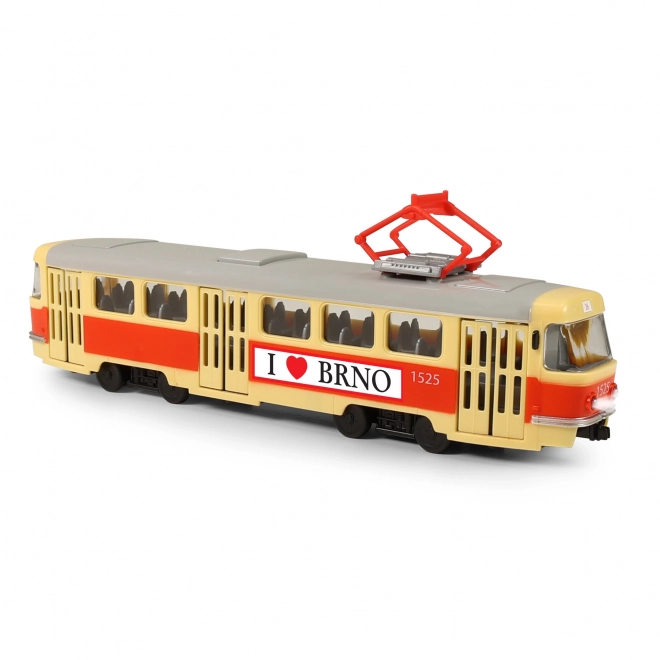 Tramwaj, który ogłasza przystanki w języku czeskim 28 cm BRNO
