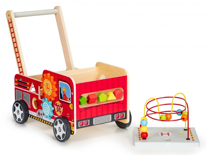 Drewniany edukacyjny chodzik z klockami - Samochód strażacki ECOTOYS