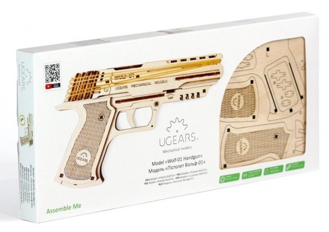 Mechaniczna 3D układanka pistolet UGEARS Wolf-01
