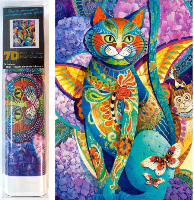 Malowanie diamentowe Kot w kwiatach 30 × 40 cm