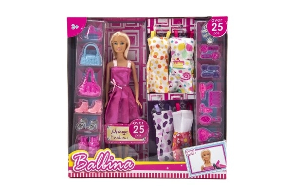 Lalka modelka plastik 30 cm z odzieżą i dodatkami