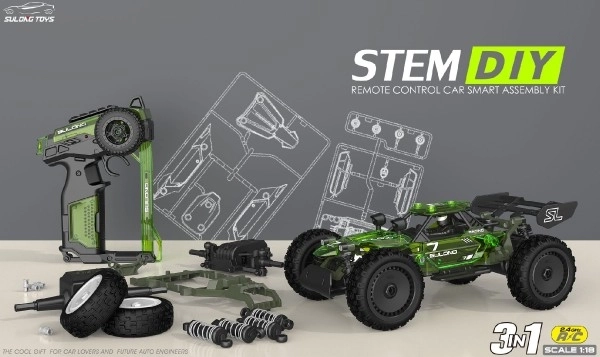 Samochód RC buggy plastik 22cm zestaw 24MHz na baterie zielone w pudełku 34x25x7cm