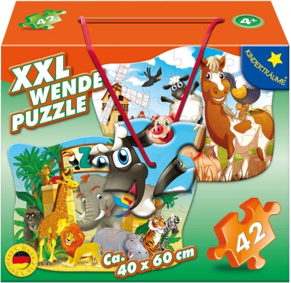 M.I.C. dwustronne puzzle zwierzątka z gospodarstwa i z zoo, 42 elementy