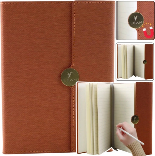 Brązowy magnetyczny notes A5 w linie z elegancką okładką