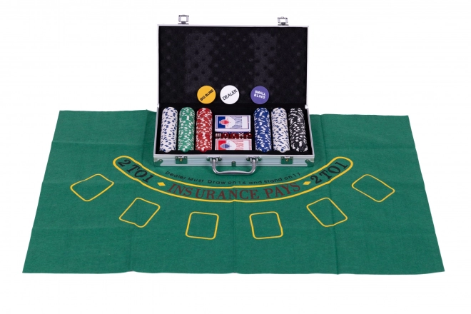 Zestaw Pokerowy Blackjack 300 żetonów 2 talie kart Mata do gry Zamykane etui do noszenia