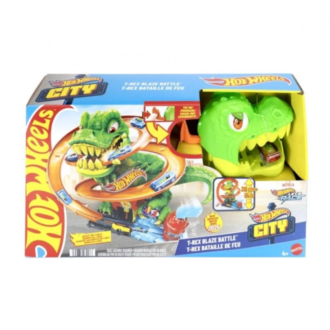 T-rex atakuje straż pożarną z Hot Wheels city