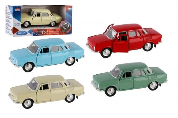 Auto Welly Škoda 100 metal/plastik 11cm 1:34 wolny bieg możliwość 4 kolorów 15x7x7cm