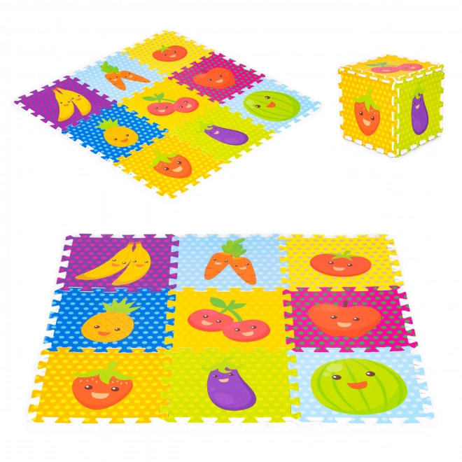 Dziecięca piankowa mata do zabawy IPLAY – owoce i warzywa puzzle 9 elementów 86x86 cm