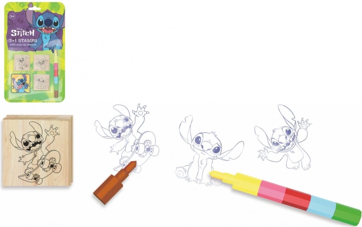 Stempelki z poduszką drewniane 4,5 × 4,5 cm z kredką woskową LILO & STITCH