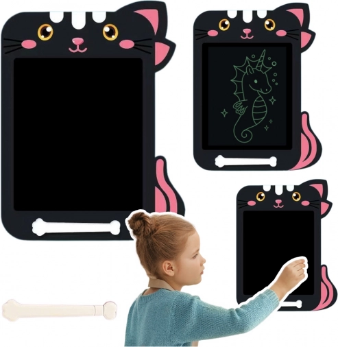Znikopis LCD tablet dla dzieci z motywem kota - czarny