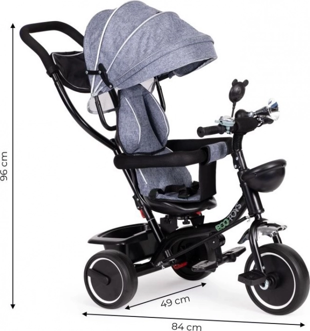 ECOTOYS Trójkołowiec z dachem i prowadnicą szary