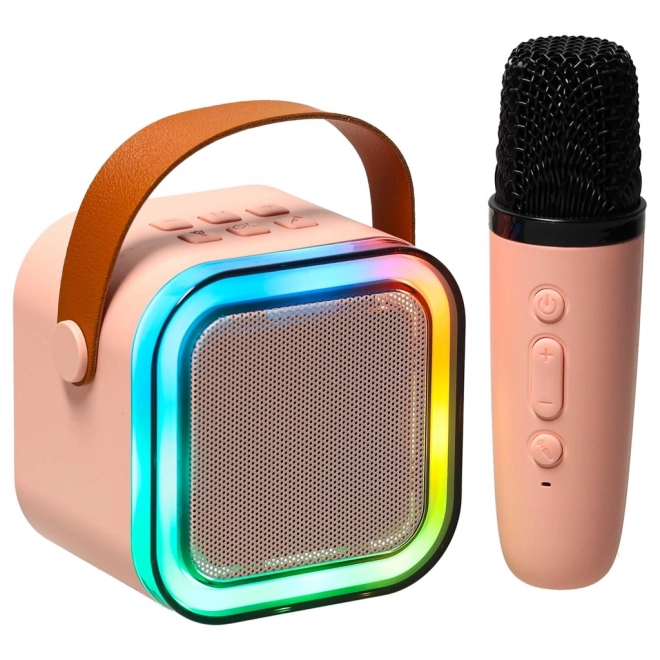 Zestaw karaoke mikrofon + przenośny głośnik BLUETOOTH USB LED różowy