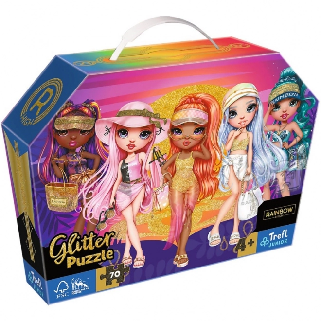 Puzzle 70 elementów z brokatem w walizce Glitter Dolls Rainbow High